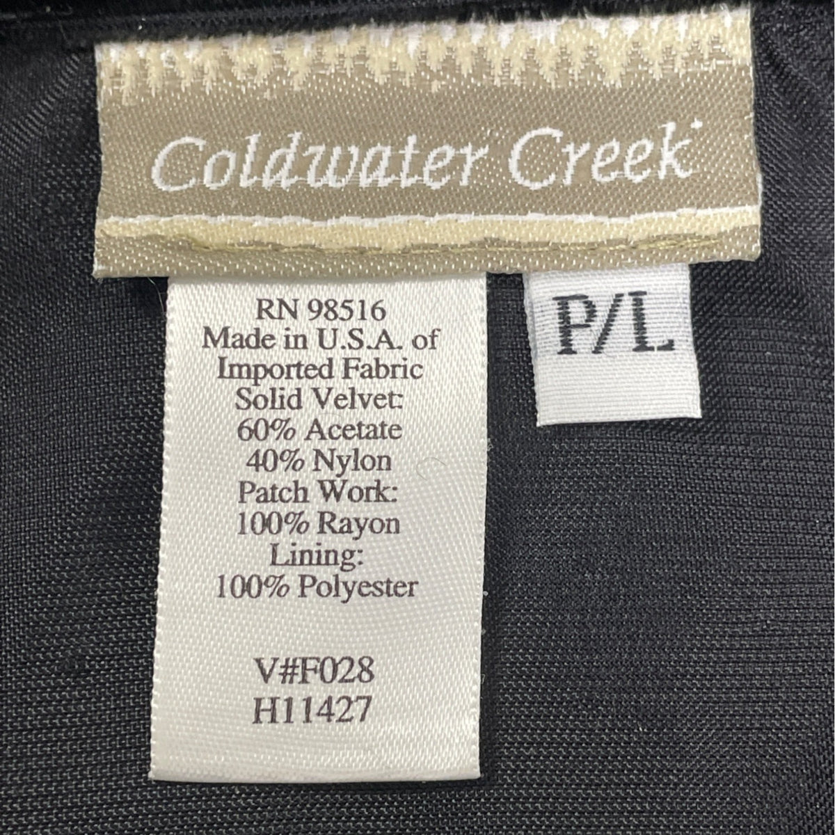 Coldwater Creek Women's Black Velvet Button Up Jacket Patchwork Detailing Sz P/L