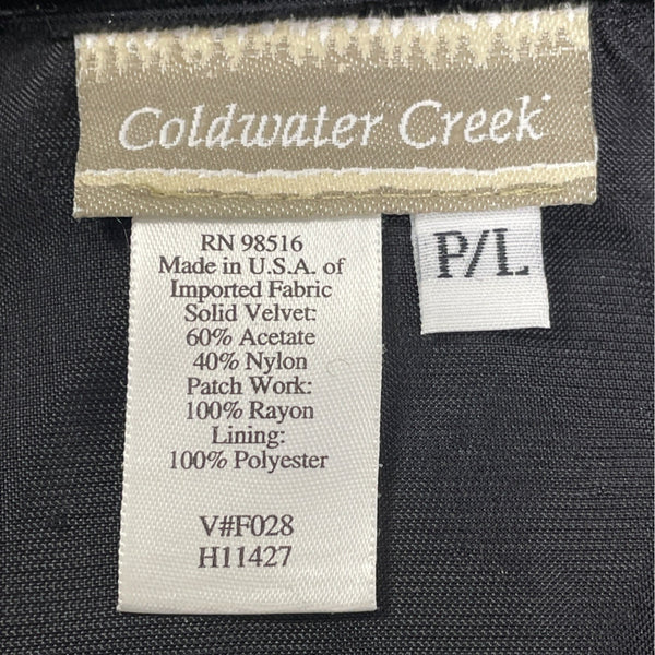 Coldwater Creek Women's Black Velvet Button Up Jacket Patchwork Detailing Sz P/L