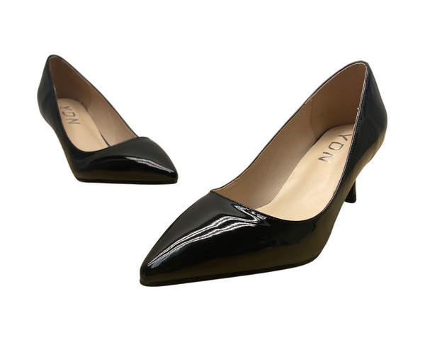 YDN Women’s Black Patent Faux Leather Pointed Toe Kitten Heel Pumps Size 7 - New