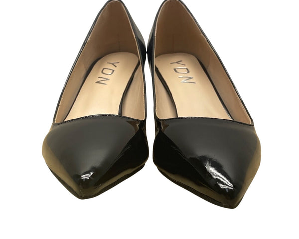 YDN Women’s Black Patent Faux Leather Pointed Toe Kitten Heel Pumps Size 7 - New