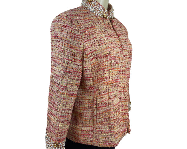 Chicos Women's Multicolor Jacket W/ Pearl & Rhinestone Embellished Collar Size 1
