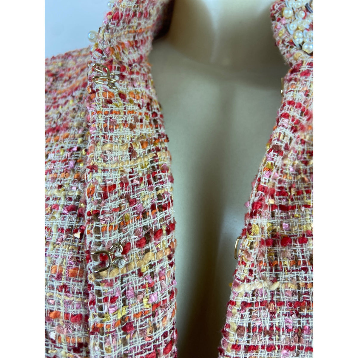 Chicos Womens Multicolor Jacket W/ Pearl & Rhinestone Embellished Collar Sz 1