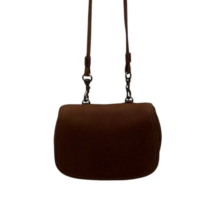 G.H. Bass & Co. Womens Brown Leather Crossbody Small Saddle Bag Adjustable Strap