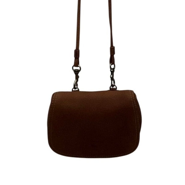 G.H. Bass & Co. Womens Brown Leather Crossbody Small Saddle Bag Adjustable Strap