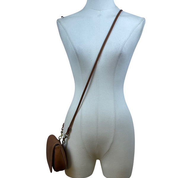 G.H. Bass & Co. Womens Brown Leather Crossbody Small Saddle Bag Adjustable Strap