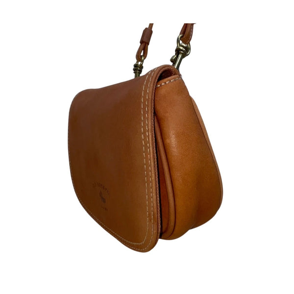 G.H. Bass & Co. Womens Brown Leather Crossbody Small Saddle Bag Adjustable Strap