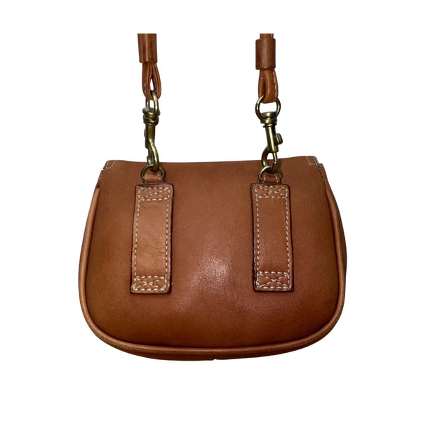 G.H. Bass & Co. Womens Brown Leather Crossbody Small Saddle Bag Adjustable Strap