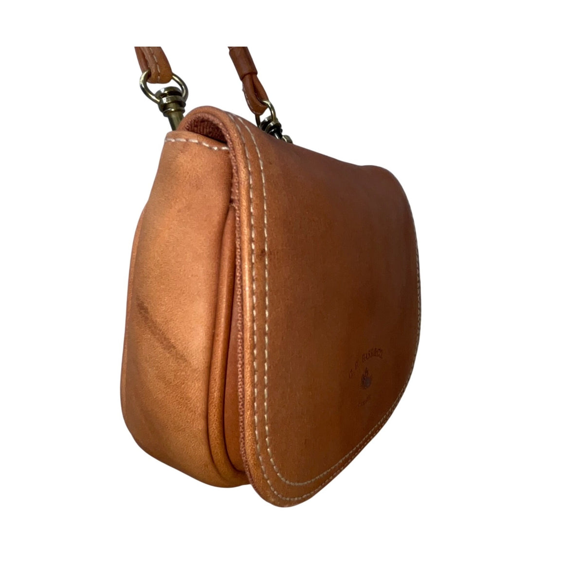 G.H. Bass & Co. Womens Brown Leather Crossbody Small Saddle Bag Adjustable Strap