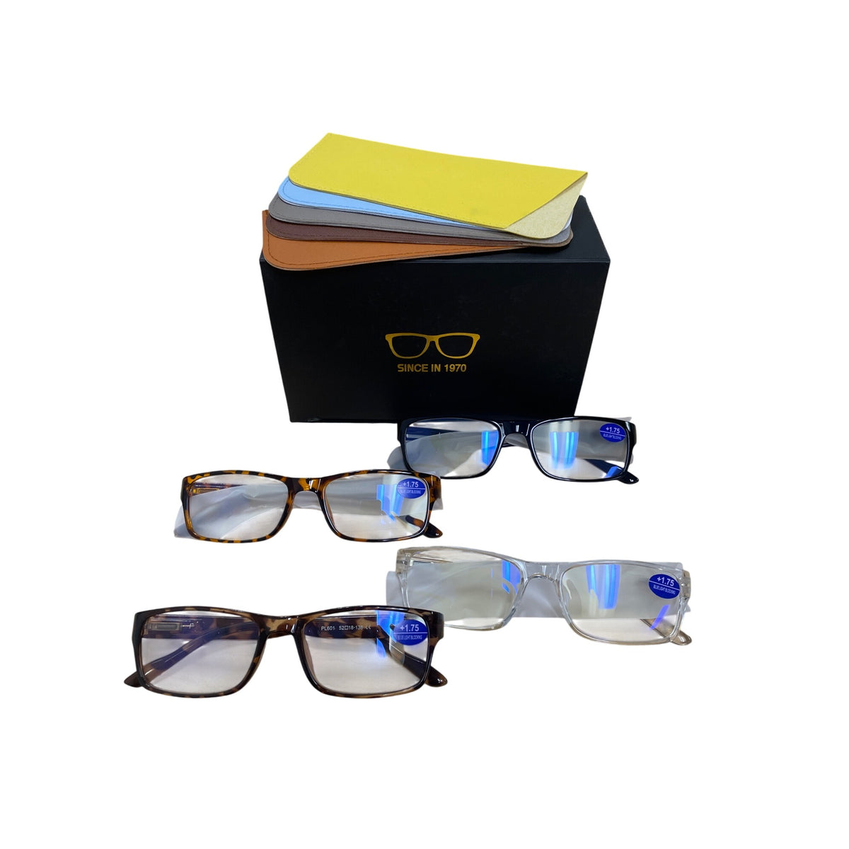 Since In 1970 Unisex Tortoise/Clear/Black Blue Light Readers +1.75 Lightweight Glasses
