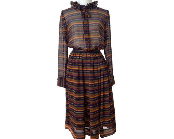 Albert Nipon Collectibles Striped Ruffled Neck Womens Top and Skirt Set Sz 4