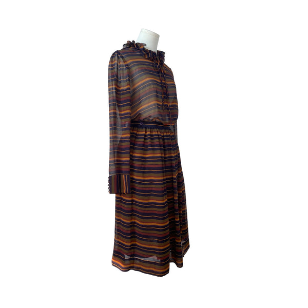 Albert Nipon Collectibles Striped Ruffled Neck Womens Top and Skirt Set Sz 4