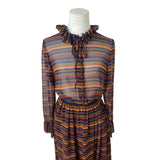 Albert Nipon Collectibles Striped Ruffled Neck Womens Top and Skirt Set Sz 4