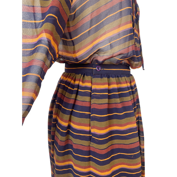 Albert Nipon Collectibles Striped Ruffled Neck Womens Top and Skirt Set Sz 4