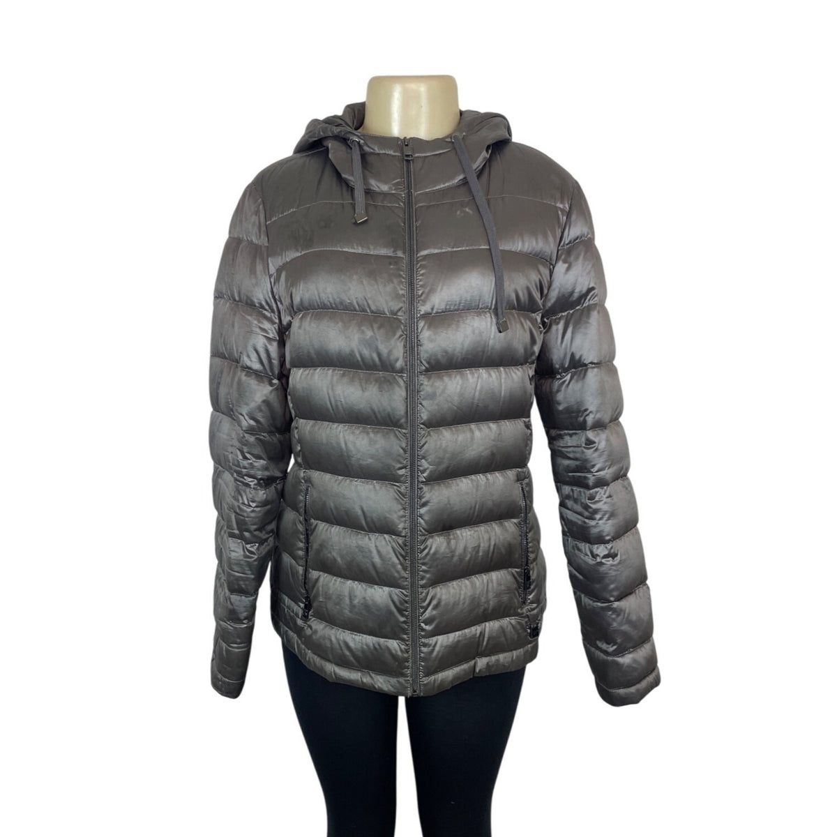 Andrew Marc Womens Packable Lightweight Down Puffer Jacket With Hood Sz L