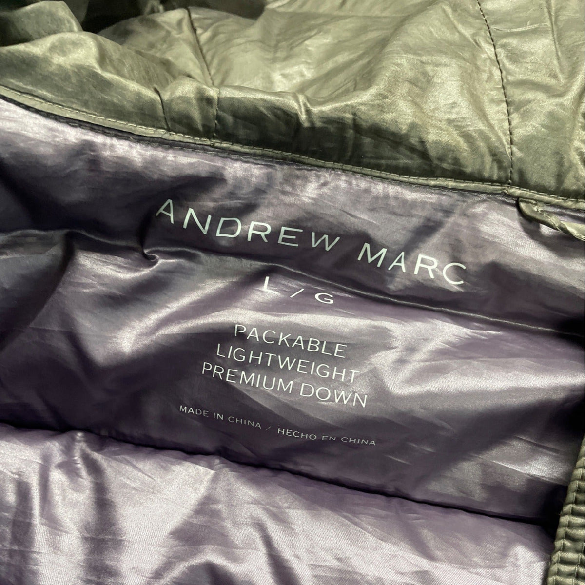 Andrew Marc Womens Packable Lightweight Down Puffer Jacket With Hood Sz L