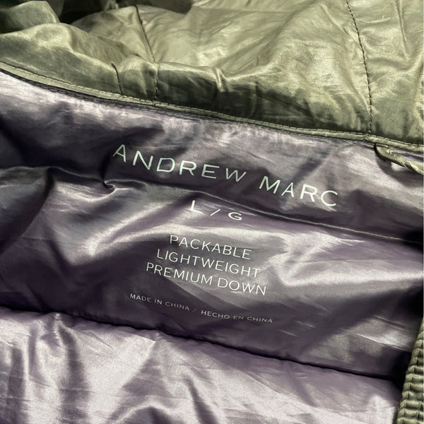 Andrew Marc Womens Packable Lightweight Down Puffer Jacket With Hood Sz L