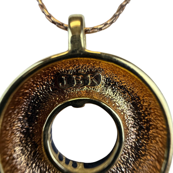JBK Womens Gold Tone Donut Pendant Necklace With Black Enamel & Chain 18-22 Inch