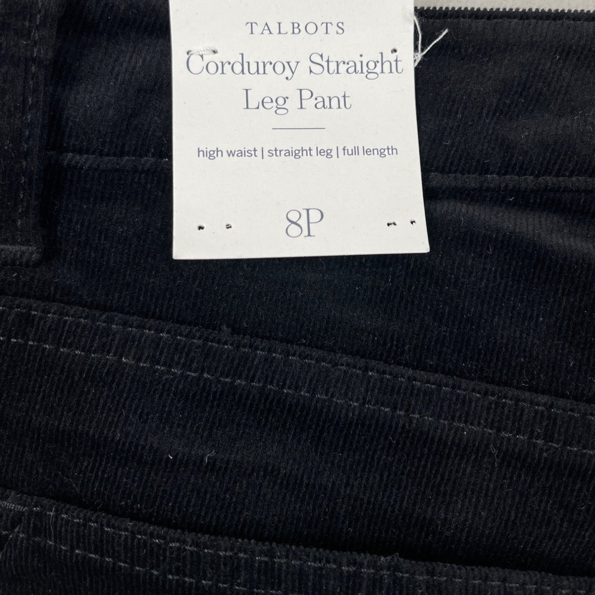 Talbots Black Corduroy Straight Leg Pants Petite Slimming Fit Size 8P- New