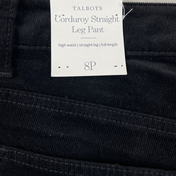 Talbots Black Corduroy Straight Leg Pants Petite Slimming Fit Size 8P- New
