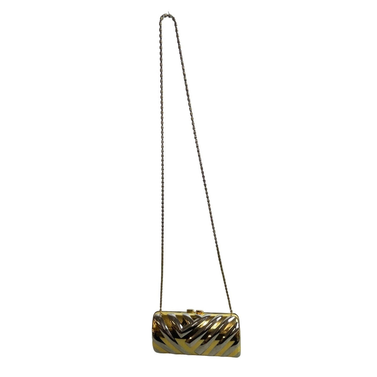 Vintage 80s Lisette Women's Silver And Gold Chain Strap Evening Clutch Sz M