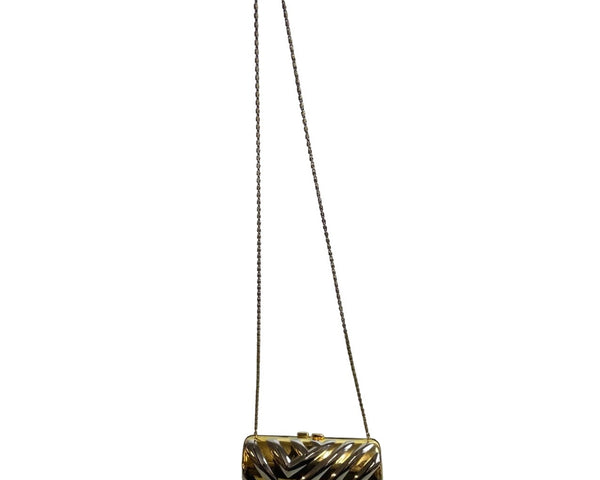 Vintage 80s Lisette Women's Silver And Gold Chain Strap Evening Clutch Sz M