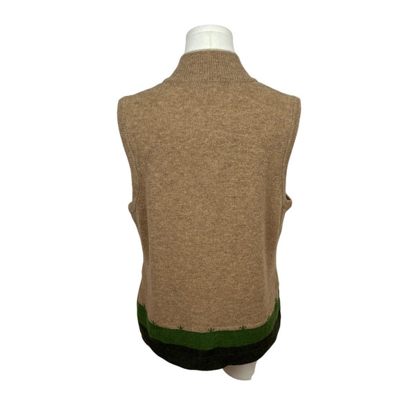 Woolrich Womens Green & Brown Sleeveless Lambswool Zip-Up Sheep Design Vest Sz M