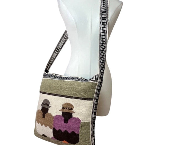 Handmade Cotton & Wool Blend Woven Crossbody Bag Colorful Design Boho Size L