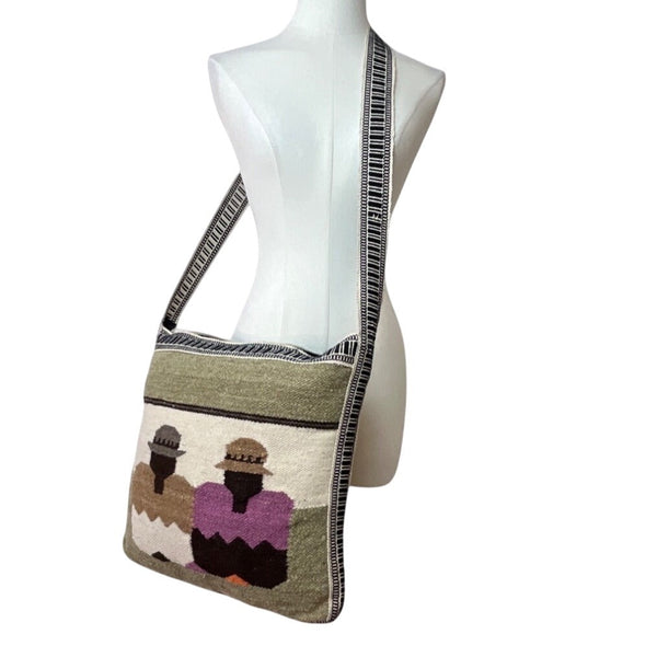 Handmade Cotton & Wool Blend Woven Crossbody Bag Colorful Design Boho Size L