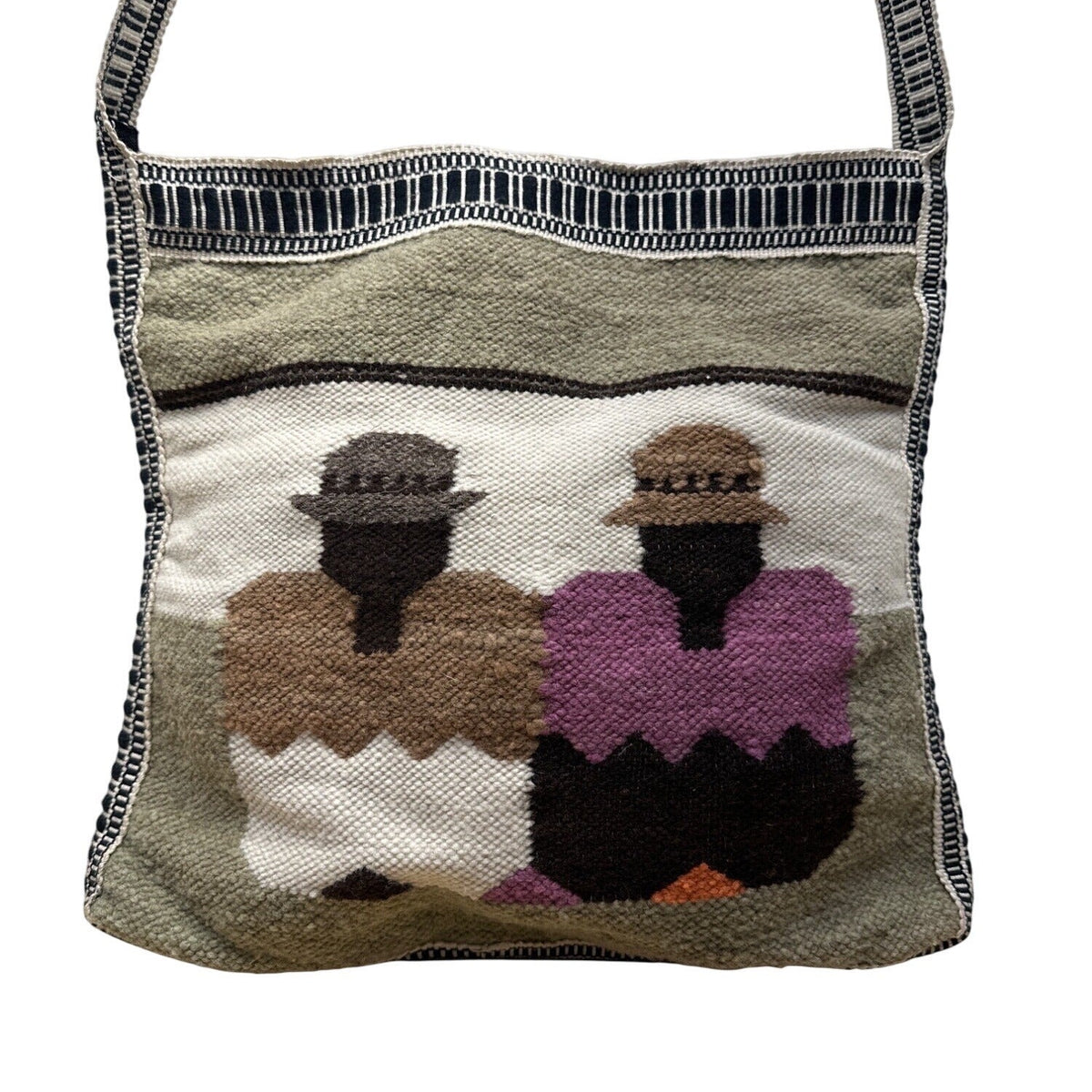 Handmade Cotton & Wool Blend Woven Crossbody Bag Colorful Design Boho Size L