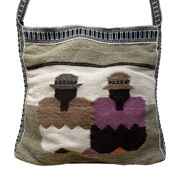 Handmade Cotton & Wool Blend Woven Crossbody Bag Colorful Design Boho Size L