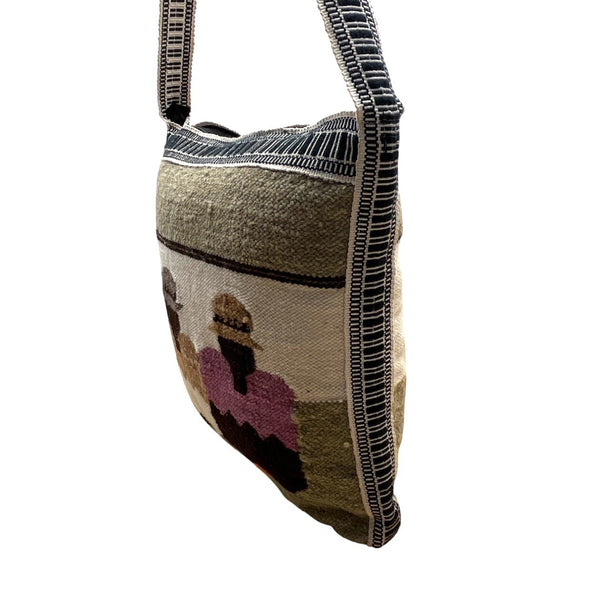 Handmade Cotton & Wool Blend Woven Crossbody Bag Colorful Design Boho Size L
