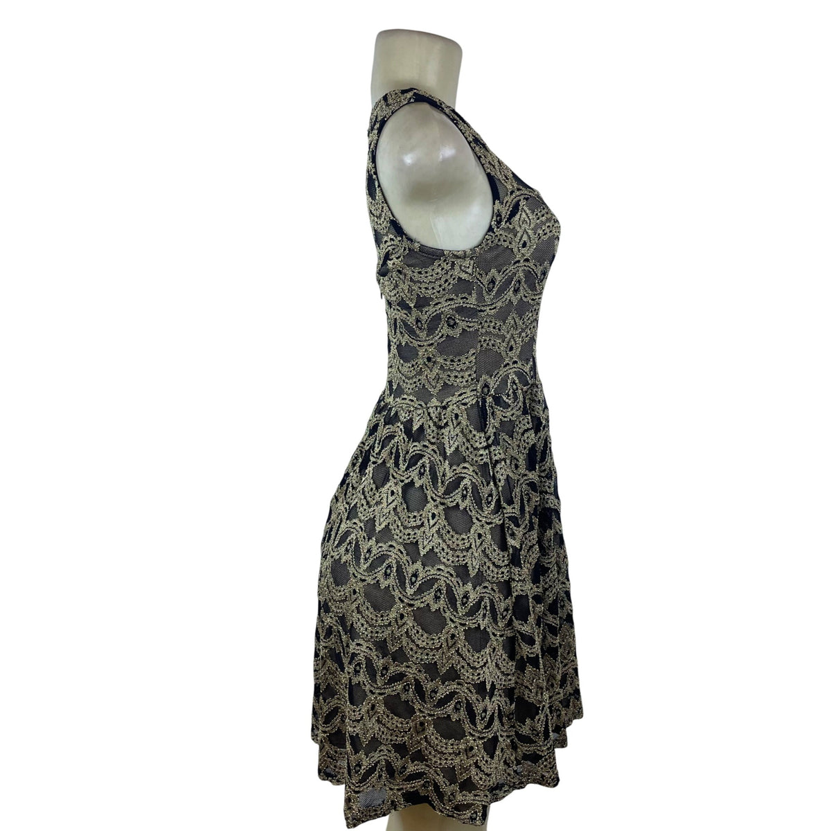 G1 Biu Womens Black & Gold Lace Sleeveless Fit & Flare Dress