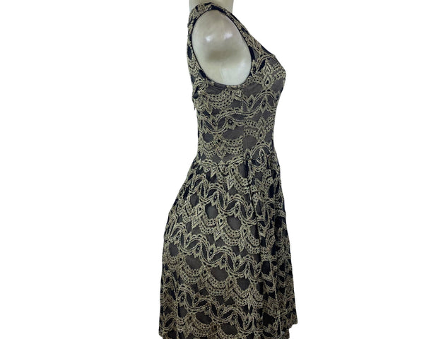 G1 Biu Womens Black & Gold Lace Sleeveless Fit & Flare Dress