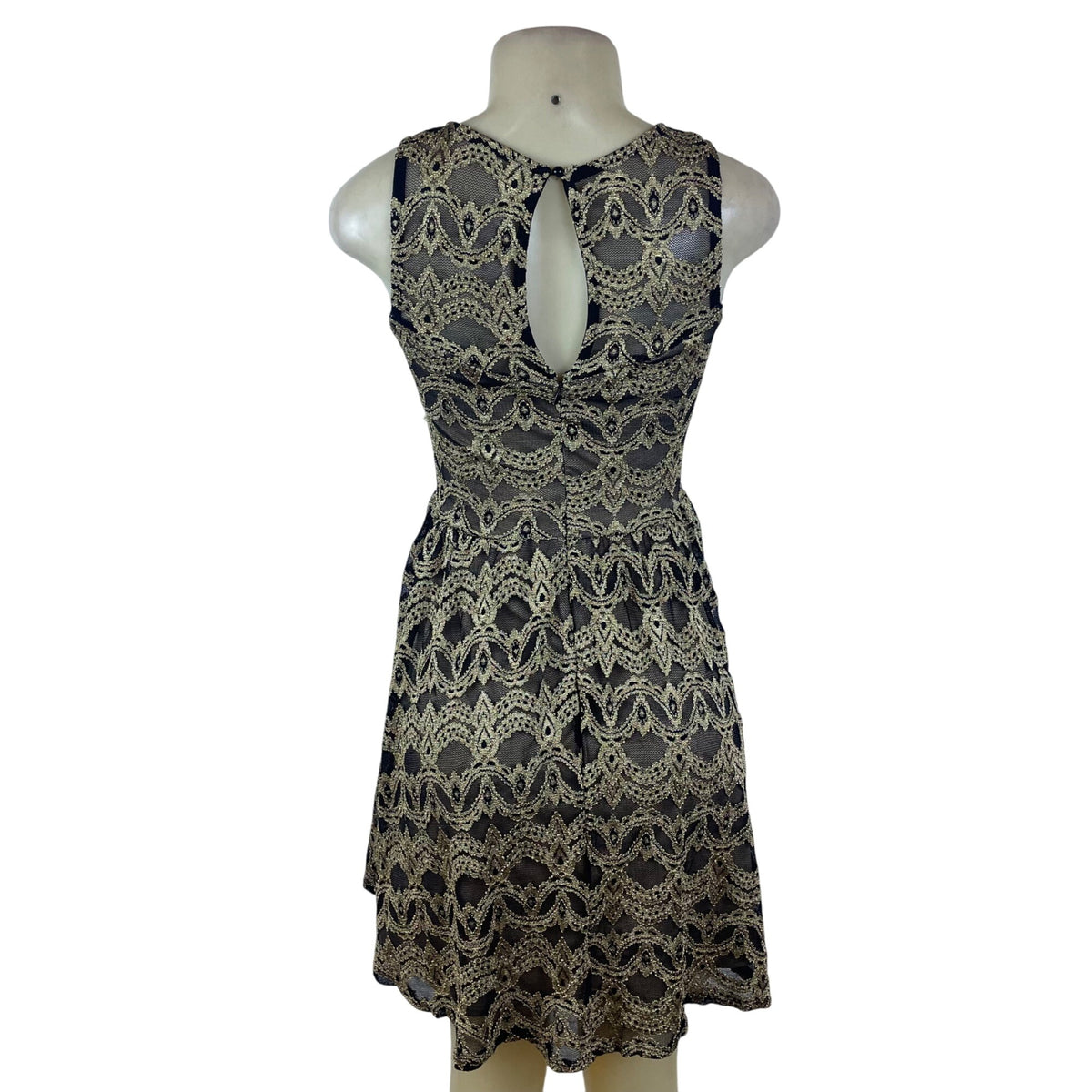 G1 Biu Womens Black & Gold Lace Sleeveless Fit & Flare Dress