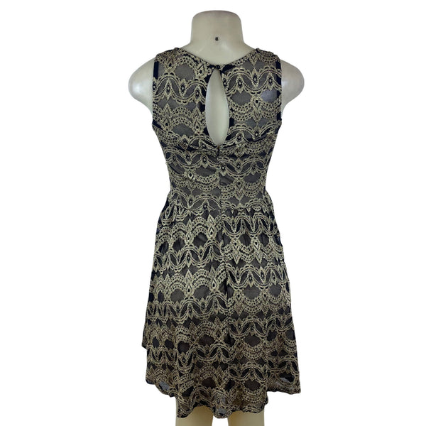 G1 Biu Womens Black & Gold Lace Sleeveless Fit & Flare Dress