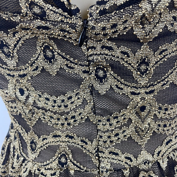 G1 Biu Womens Black & Gold Lace Sleeveless Fit & Flare Dress