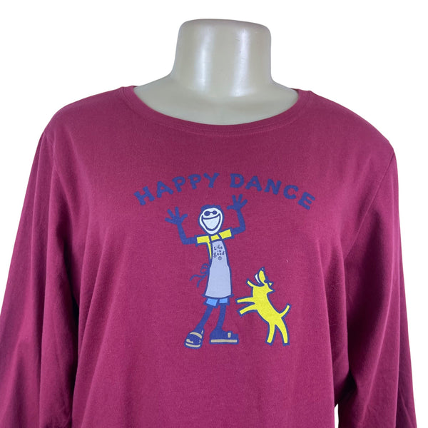 Life Is Good Women’s Burgundy Long Sleeve Happy Dance Graphic Shirt Size L - New