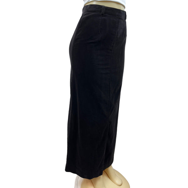 Black Midi Skirt With Side Zip Closure & Back Slit Size S