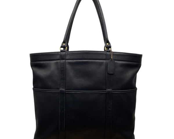 Vintage Coach Black Leather Shoulder Straps & Gold-Tone Hardware Tote Bag Sz L