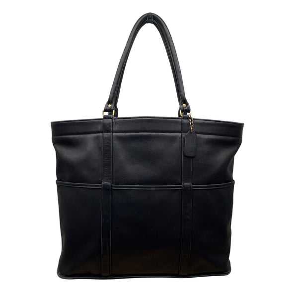 Vintage Coach Black Leather Shoulder Straps & Gold-Tone Hardware Tote Bag Sz L