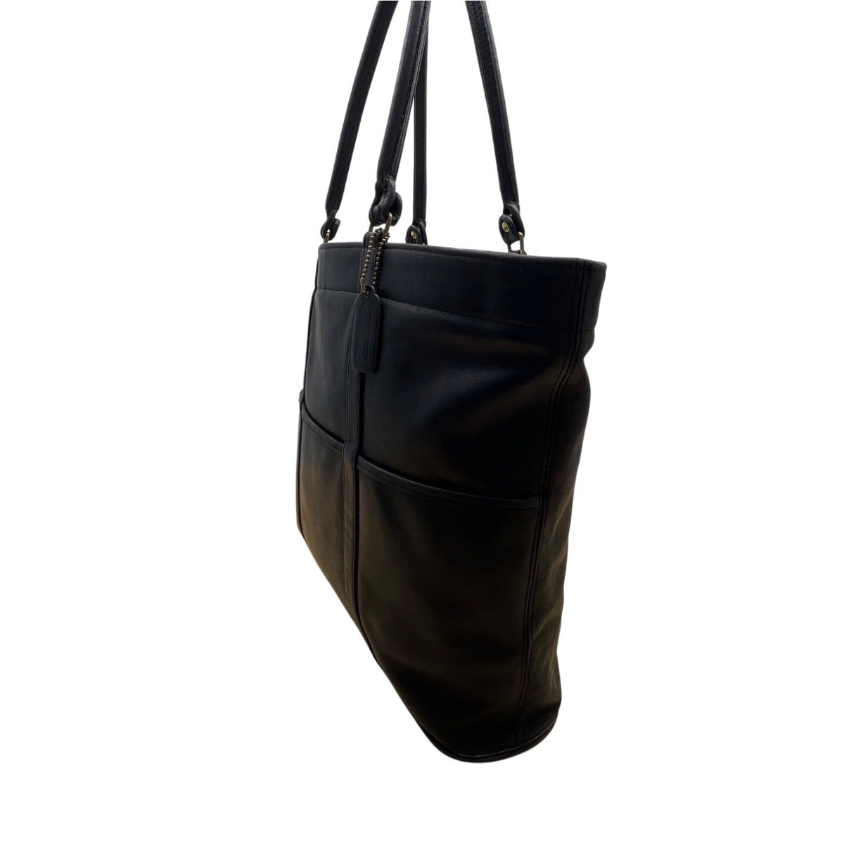 Vintage Coach Black Leather Shoulder Straps & Gold-Tone Hardware Tote Bag Sz L