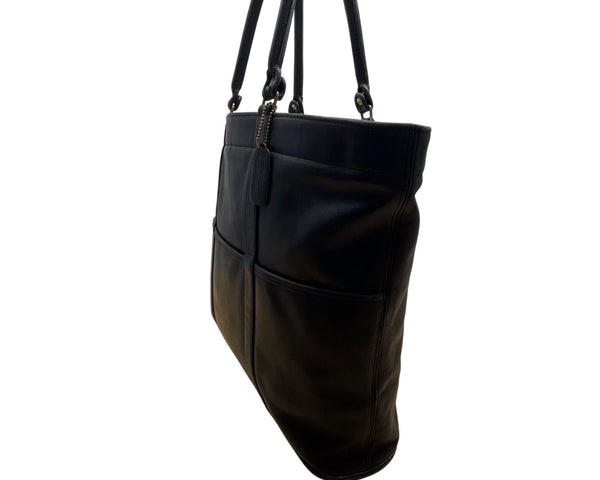 Vintage Coach Black Leather Shoulder Straps & Gold-Tone Hardware Tote Bag Sz L