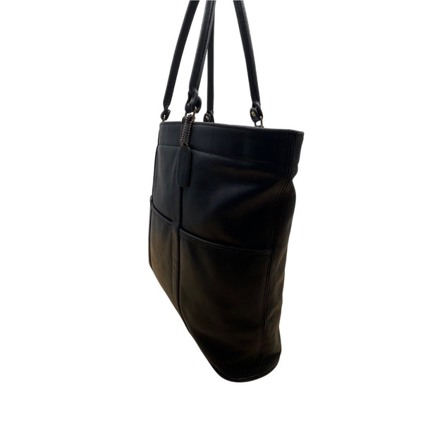 Vintage Coach Black Leather Shoulder Straps & Gold-Tone Hardware Tote Bag Sz L