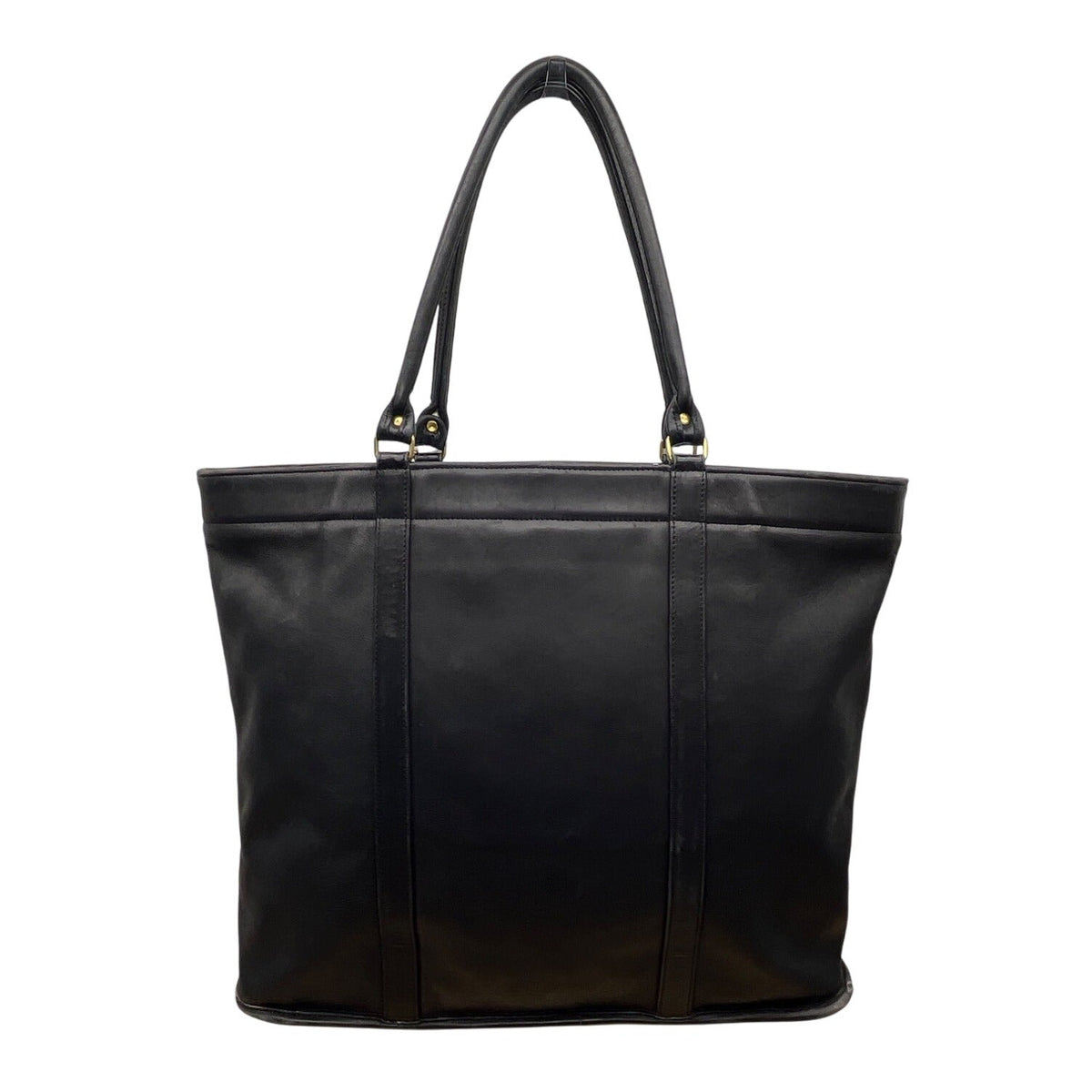 Vintage Coach Black Leather Shoulder Straps & Gold-Tone Hardware Tote Bag Sz L