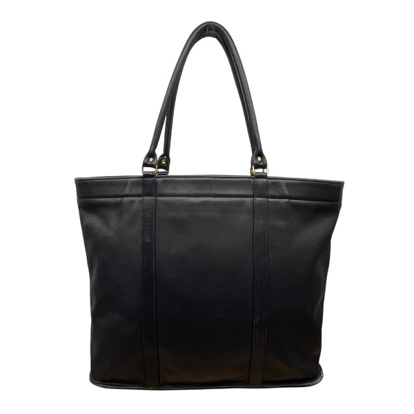 Vintage Coach Black Leather Shoulder Straps & Gold-Tone Hardware Tote Bag Sz L