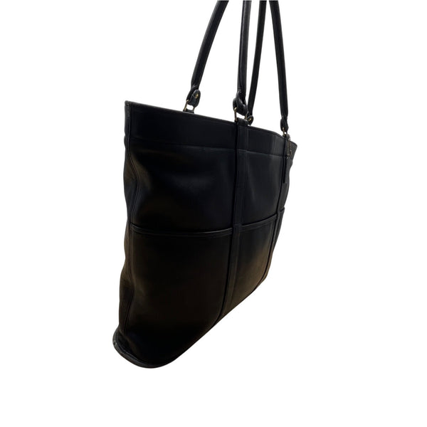 Vintage Coach Black Leather Shoulder Straps & Gold-Tone Hardware Tote Bag Sz L