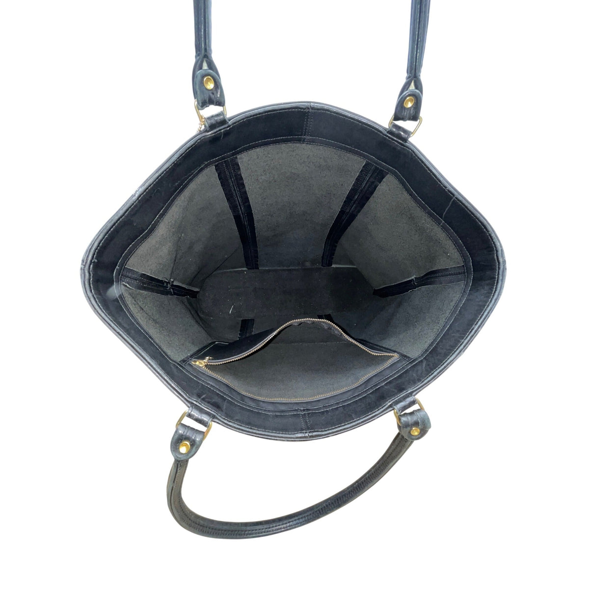 Vintage Coach Black Leather Shoulder Straps & Gold-Tone Hardware Tote Bag Sz L