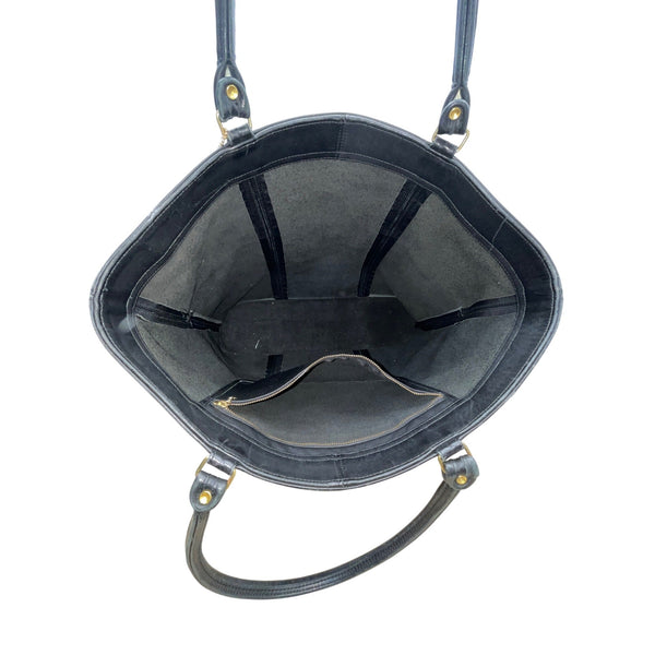 Vintage Coach Black Leather Shoulder Straps & Gold-Tone Hardware Tote Bag Sz L