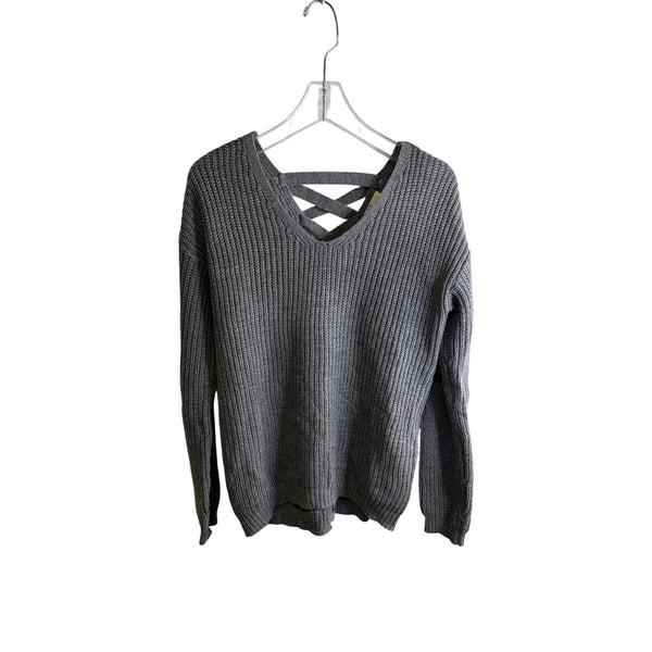So Womens Gray Knit Sweater Crisscross Back Detail Long Sleeve Ribbed Medium
