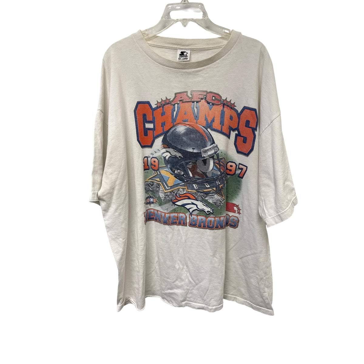 Starter Mens White Cotton AFC Champs Denver Broncos T-Shirt Vintage 1997 XX-Large